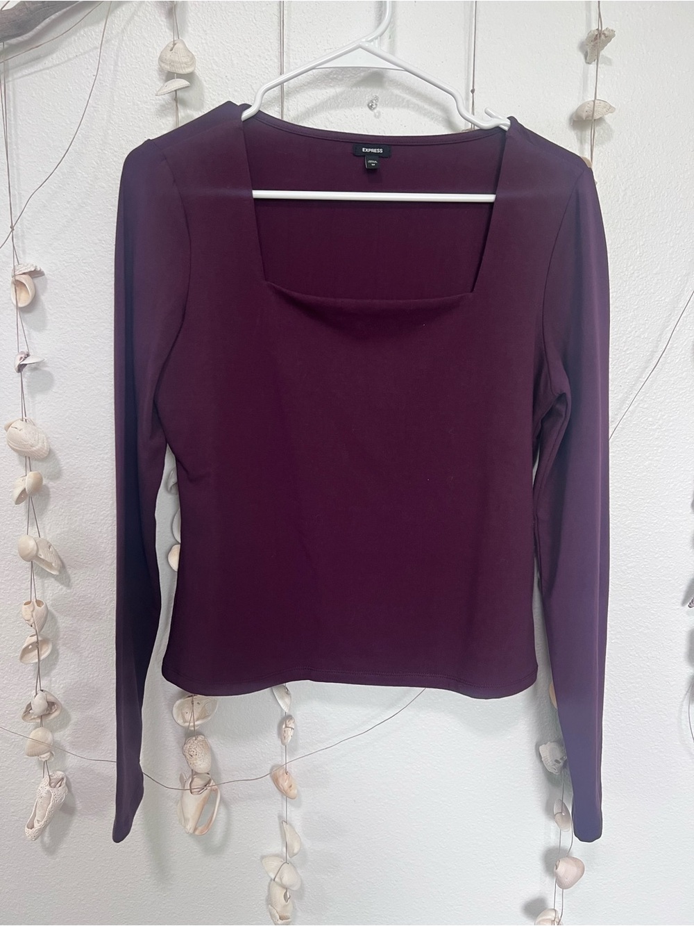 Express Square Neck Long Sleeve Top - Plum Burgundy (Size M)
